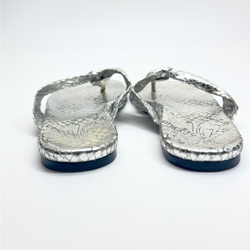 Chico's Silver Metallic Flat Sandals Snake Print women’s size 7 (S49) - Picture 3 of 7